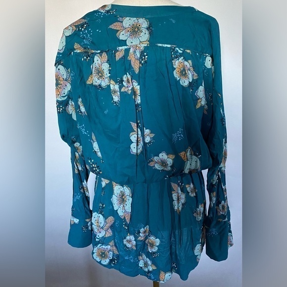NWOT FREE PEOPLE Boho Tunic Top Kimono Teal Floral Mini Dress Size Small - Picture 4 of 8
